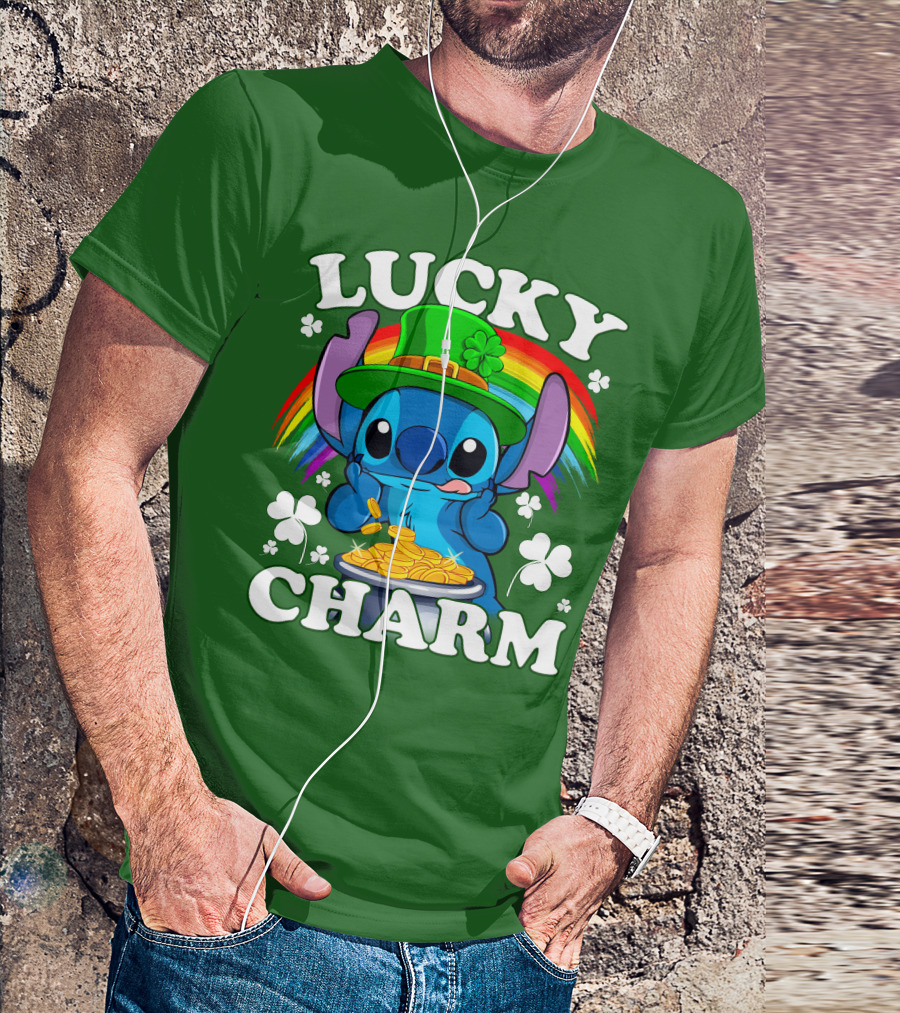 Lucky Charm Stitch Rainbow Pot Of Gold Clover Hat T-Shirt