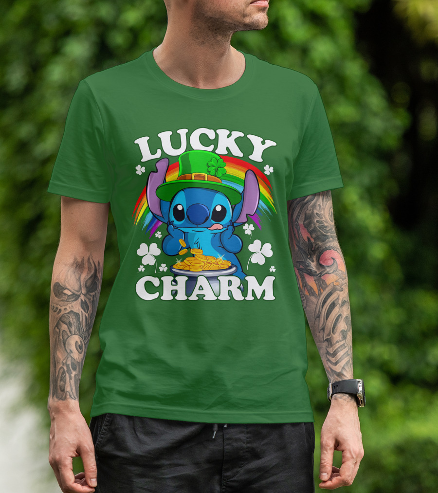 Lucky Charm Stitch Rainbow Pot Of Gold Clover Hat T-Shirt