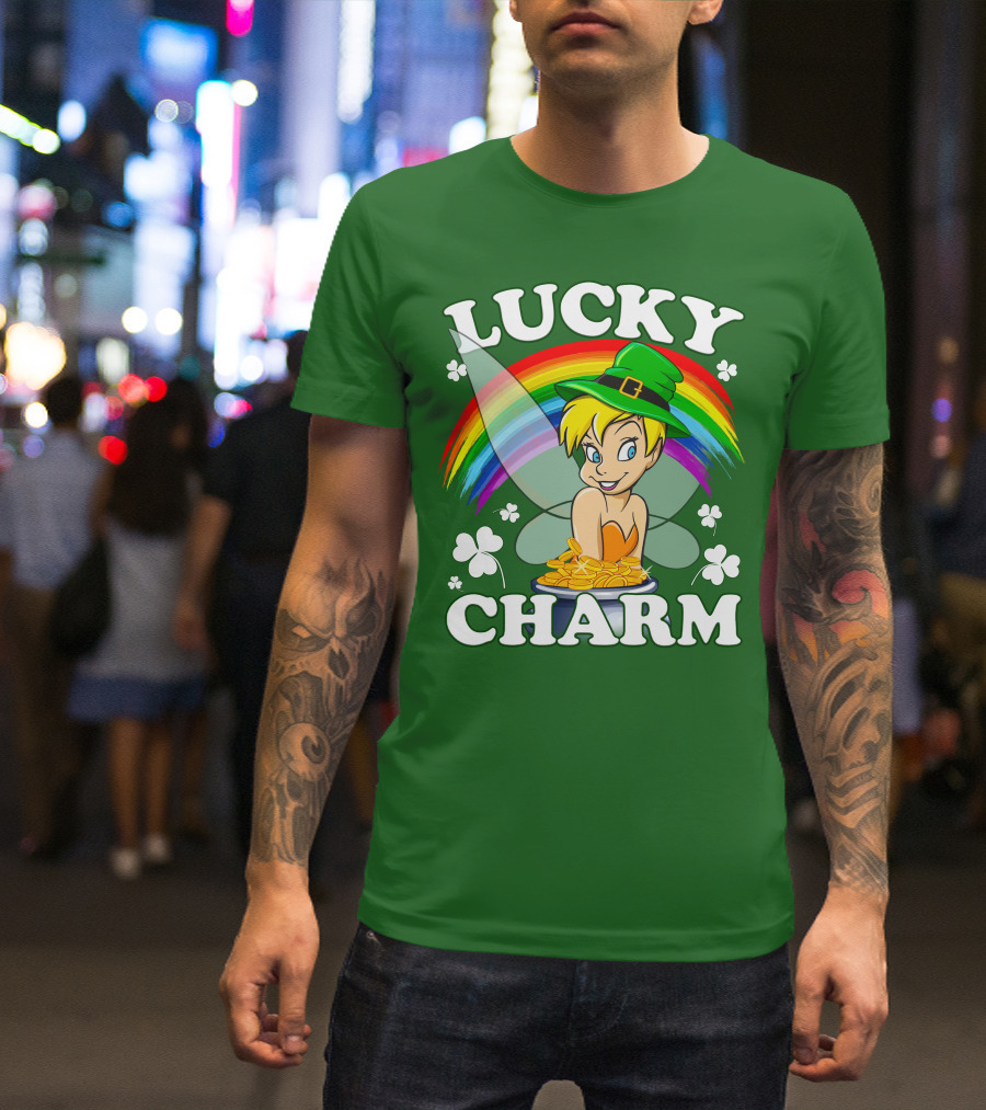 Lucky Charm Tinker Bell Rainbow Gold Coins Shamrocks T-Shirt