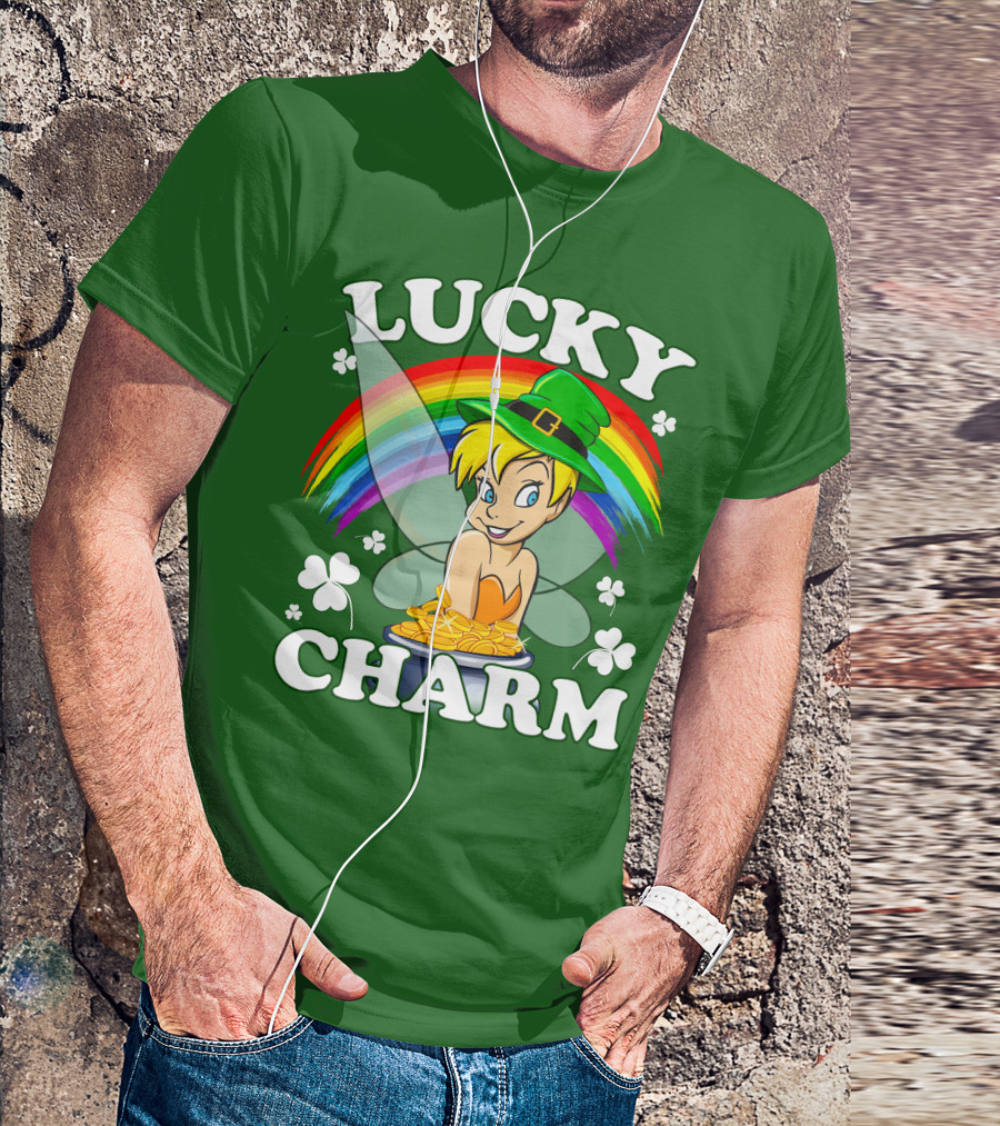 Lucky Charm Tinker Bell Rainbow Gold Coins Shamrocks T-Shirt