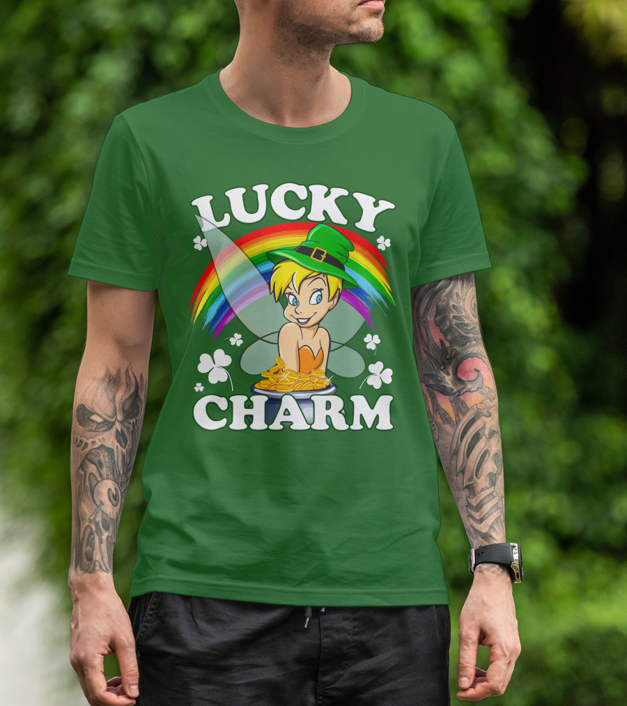 Lucky Charm Tinker Bell Rainbow Gold Coins Shamrocks T-Shirt