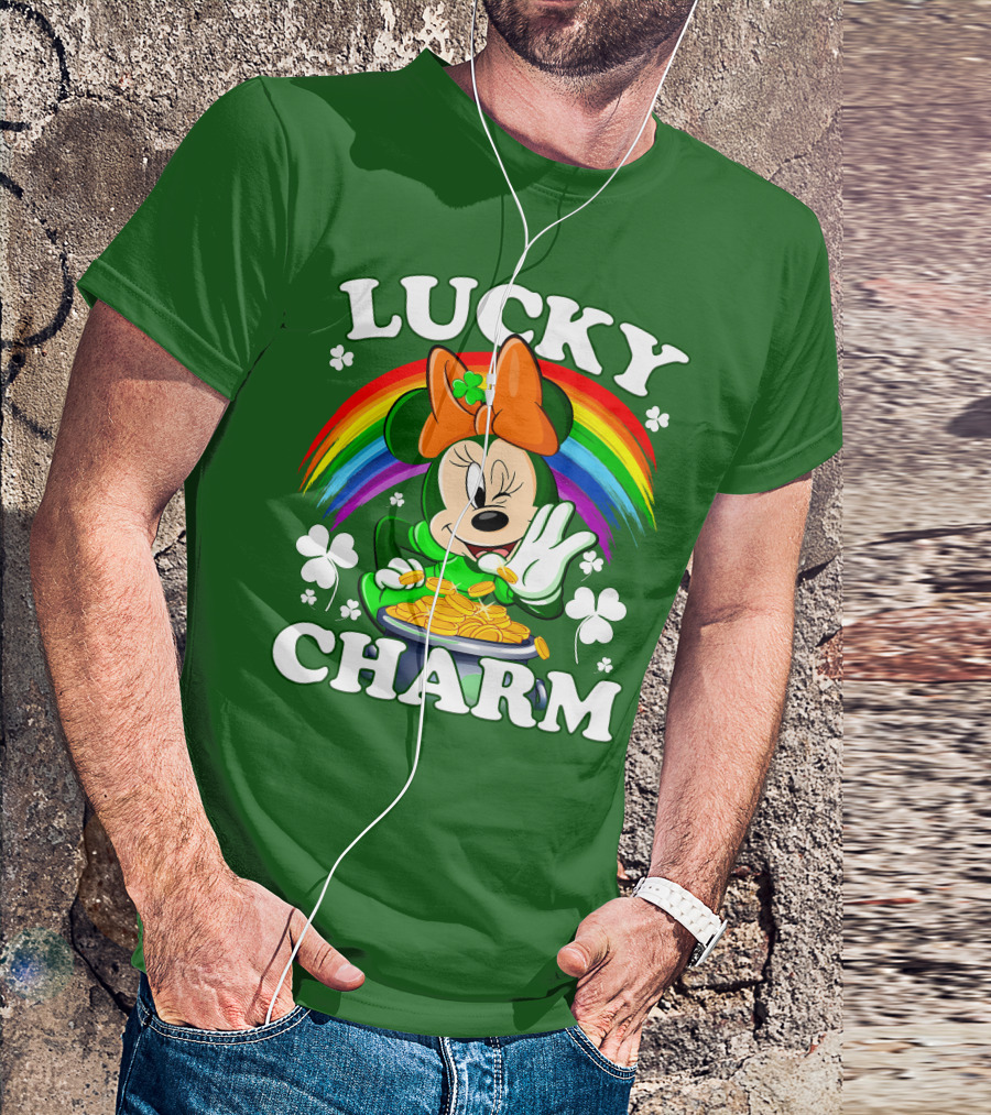 Lucky Charm Rainbow Minnie With Pot Of Gold And Shamrocks T-Shirt