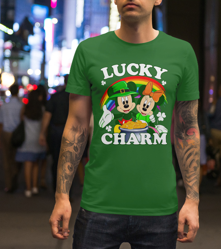 Lucky Charm Mickey And Minnie Rainbow Shamrock Coins T-Shirt