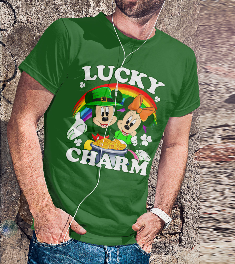 Lucky Charm Mickey And Minnie Rainbow Shamrock Coins T-Shirt