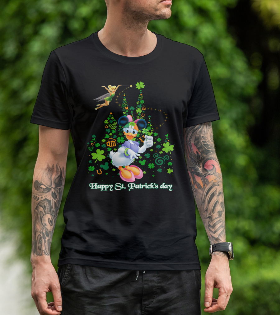 Happy St. Patrick's Day Donald Duck And Tinker Bell Disney Castle Celebration T-Shirt