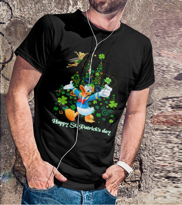 Happy St. Patrick's Day Donald And Tinkerbell With Shamrocks And Castle T-Shirt