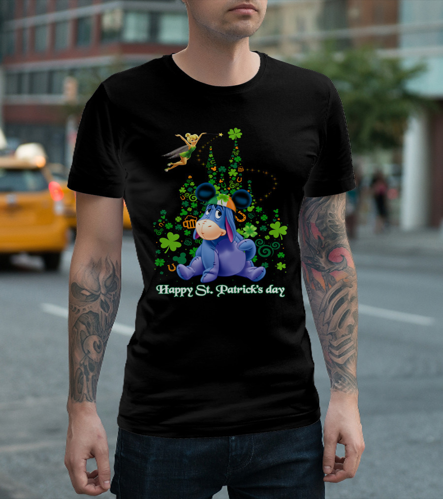 Happy St. Patrick's Day Eeyore With Tinker Bell And Castle T-Shirt