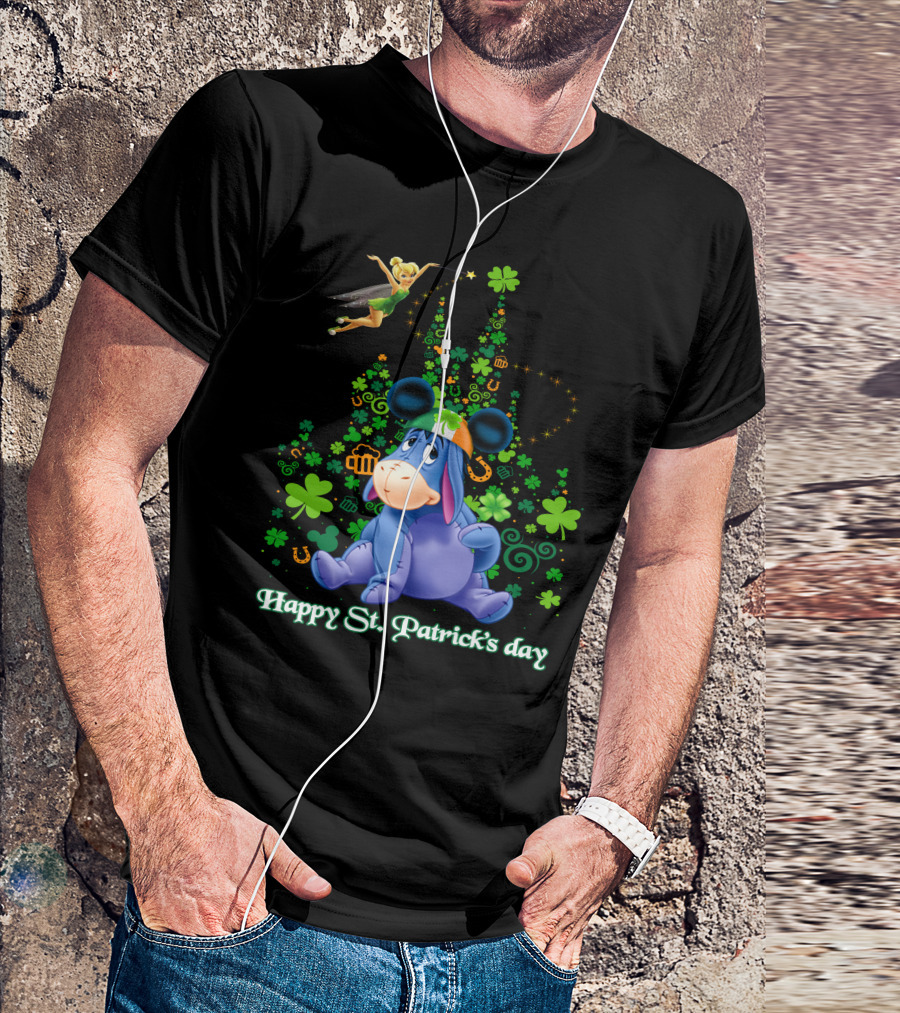 Happy St. Patrick's Day Eeyore With Tinker Bell And Castle T-Shirt