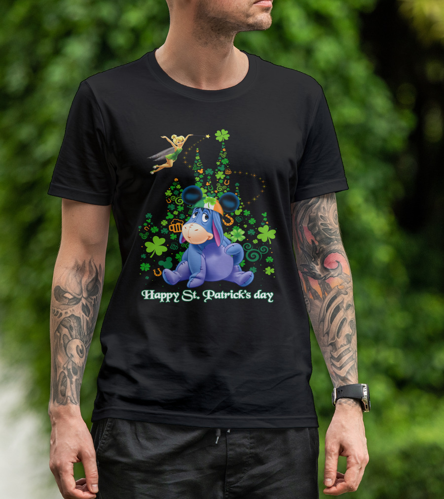 Happy St. Patrick's Day Eeyore With Tinker Bell And Castle T-Shirt