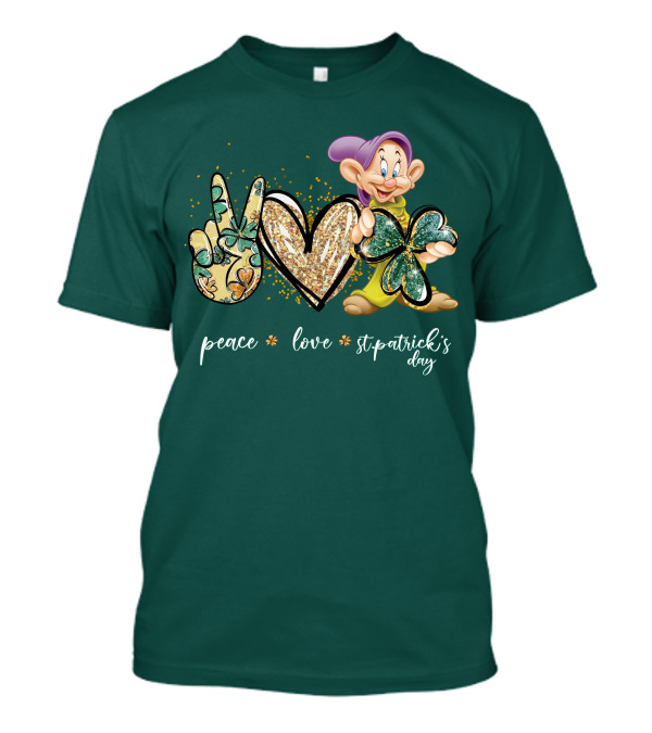 Peace Love St. Patrick's Day Dopey Shamrock T-Shirt