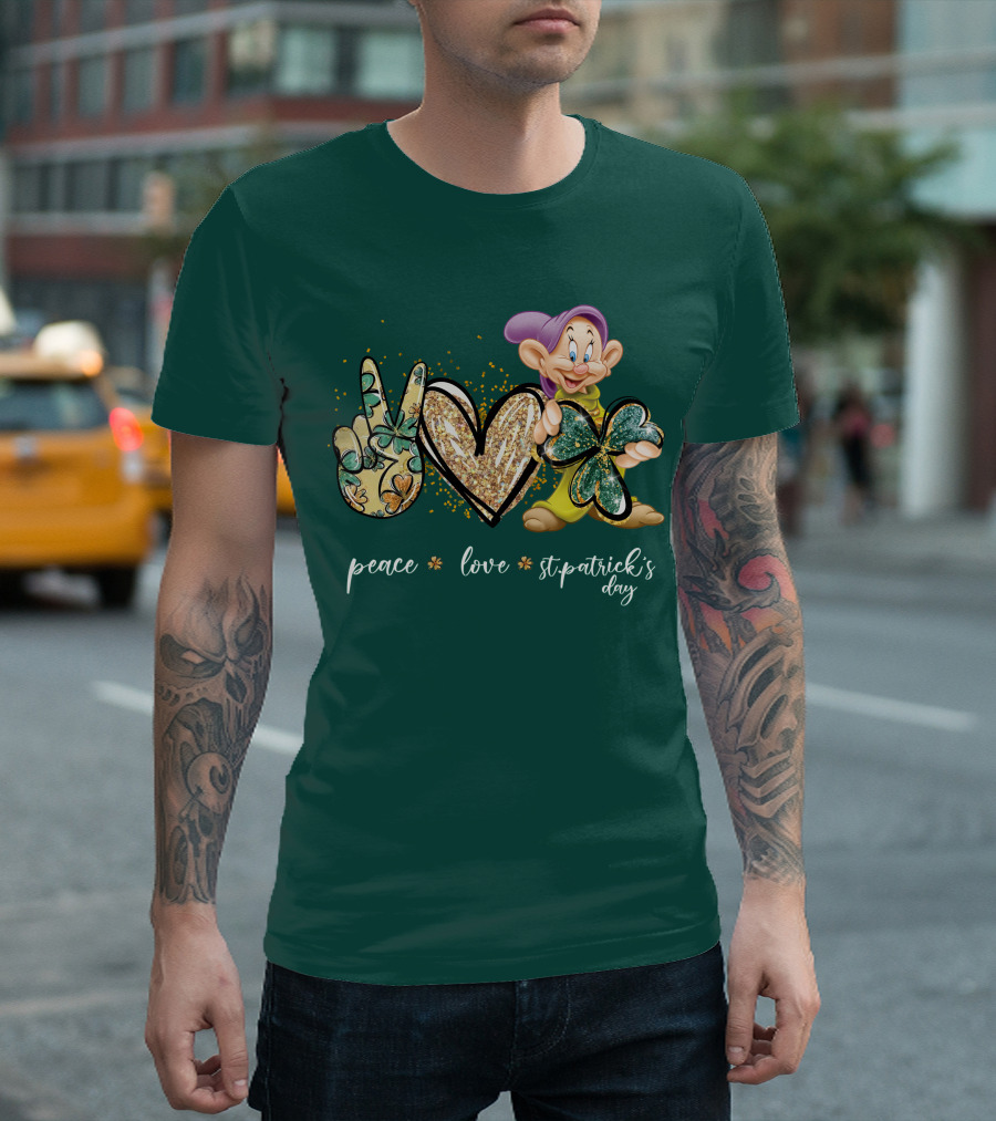 Peace Love St. Patrick's Day Dopey Shamrock T-Shirt