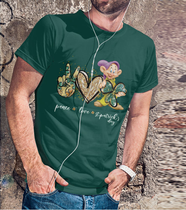 Peace Love St. Patrick's Day Dopey Shamrock T-Shirt