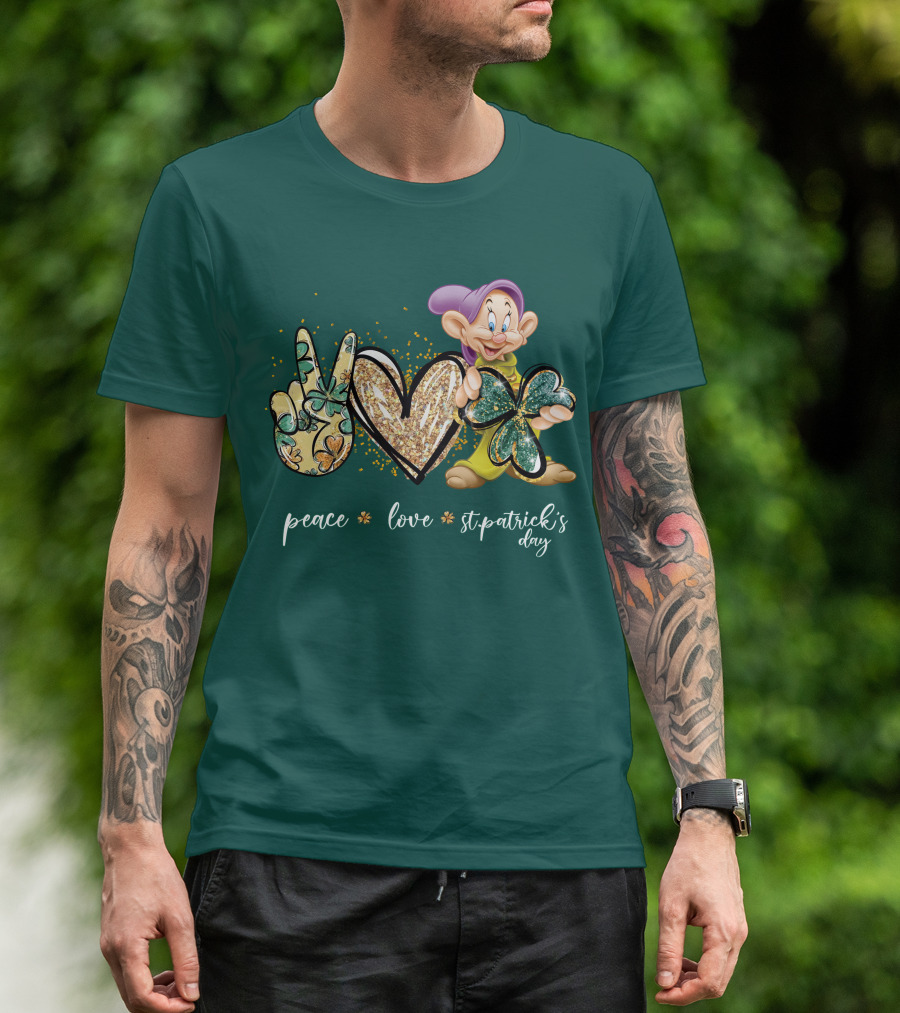 Peace Love St. Patrick's Day Dopey Shamrock T-Shirt