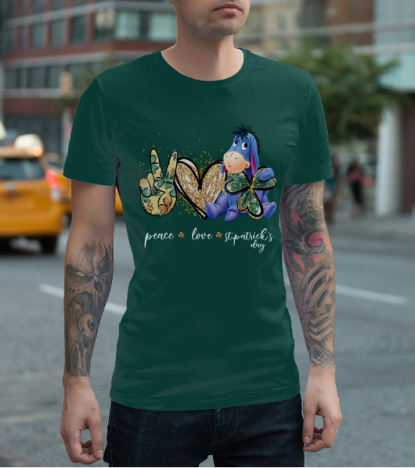 Peace Love St. Patrick's Day Eeyore Shamrock Heart T-Shirt