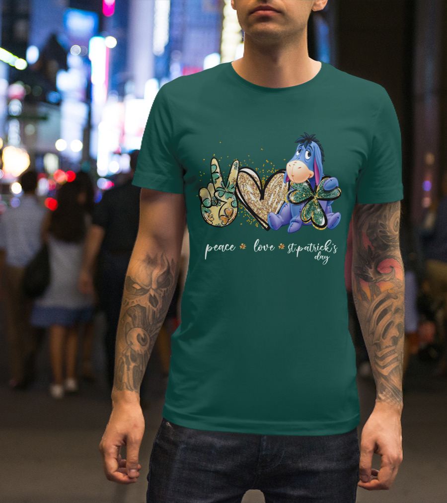 Peace Love St. Patrick's Day Eeyore Shamrock Heart T-Shirt