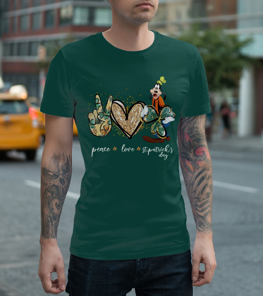 Goofy Peace Love St. Patrick's Day T-Shirt