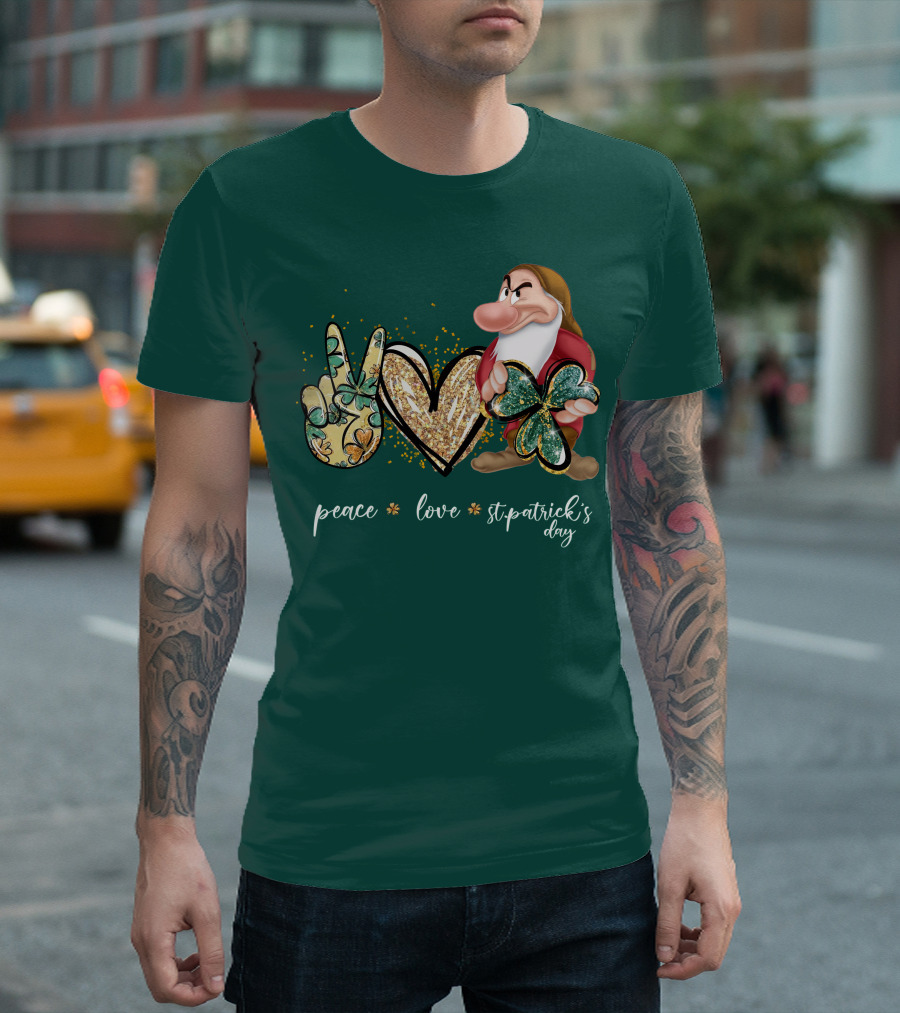 Peace Love St. Patrick's Day Grumpy Dwarf Clover T-Shirt