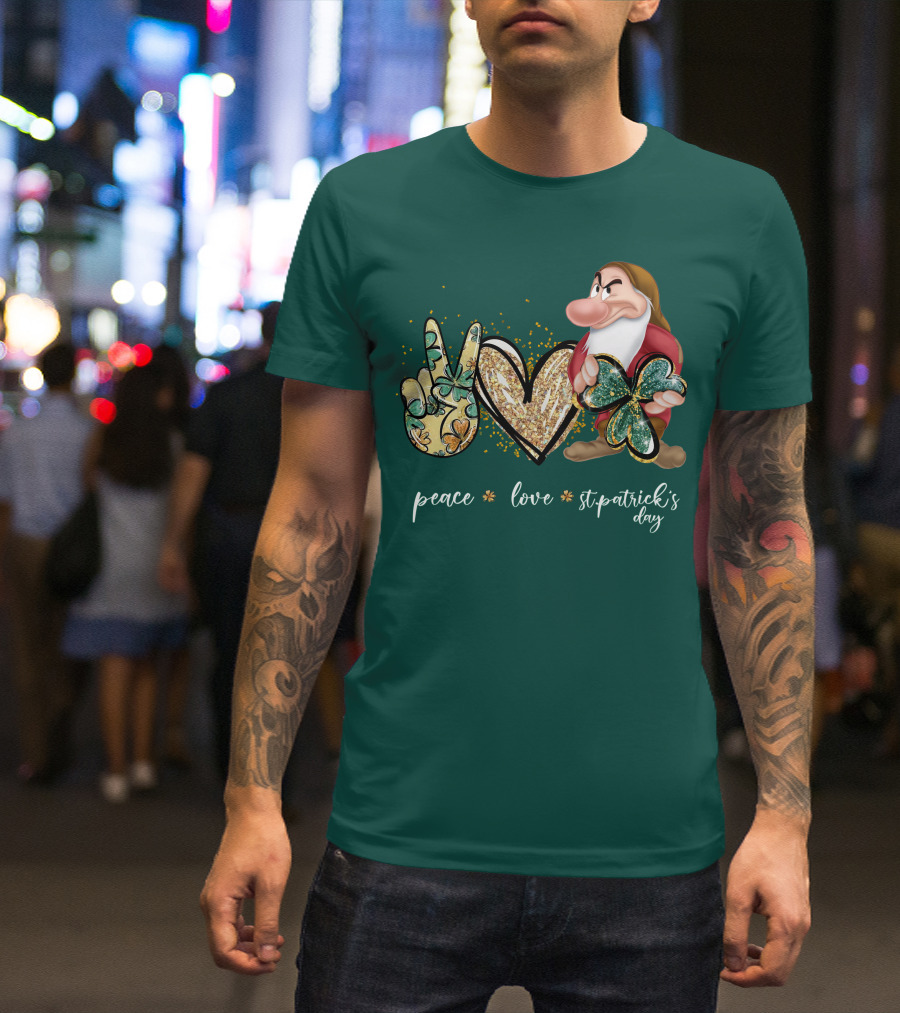 Peace Love St. Patrick's Day Grumpy Dwarf Clover T-Shirt