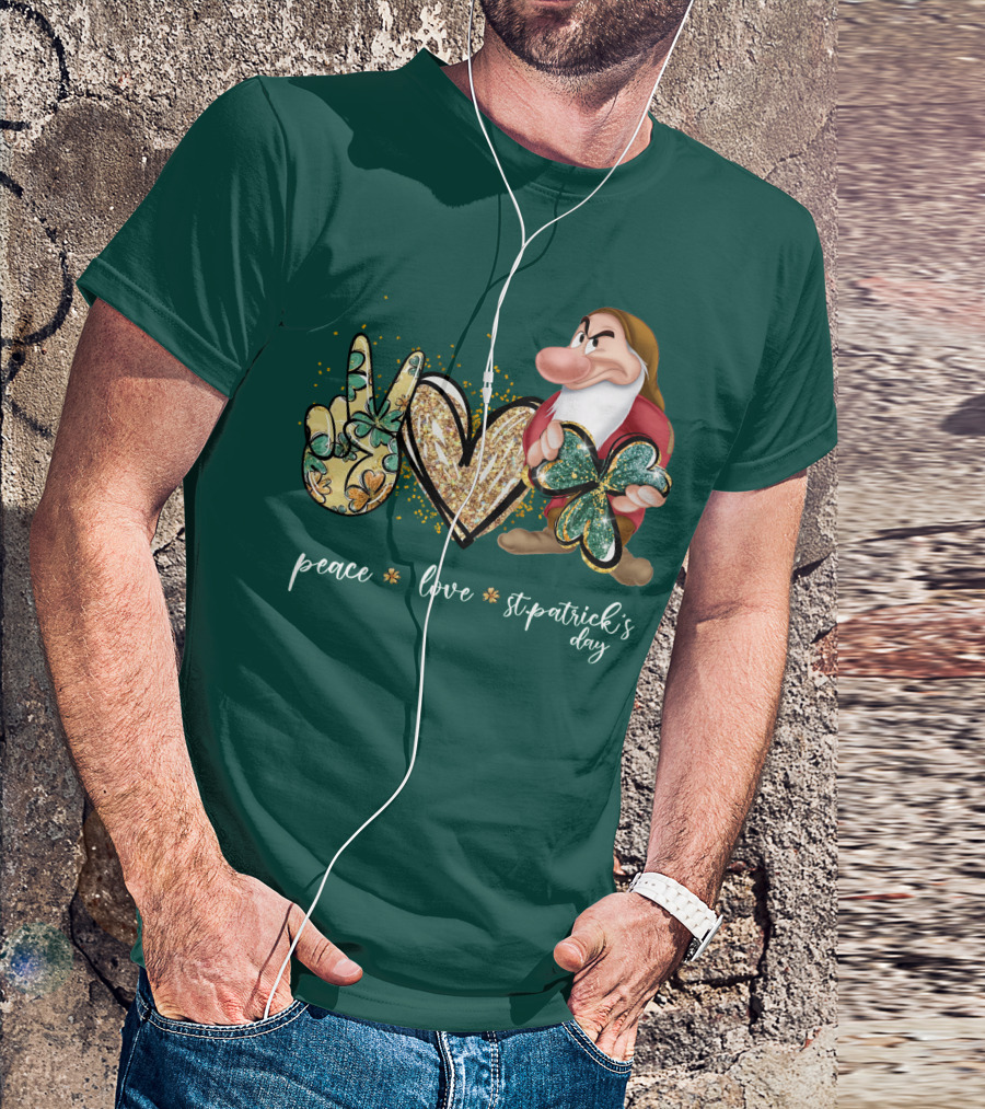 Peace Love St. Patrick's Day Grumpy Dwarf Clover T-Shirt