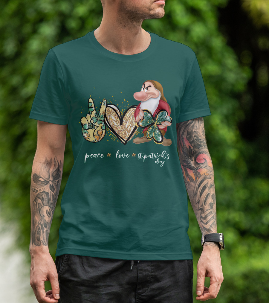 Peace Love St. Patrick's Day Grumpy Dwarf Clover T-Shirt
