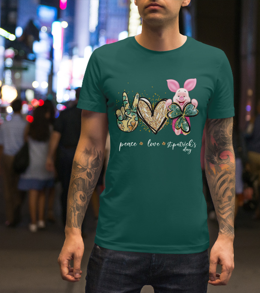 Peace Love St. Patrick's Day Piglet Shamrock T-Shirt