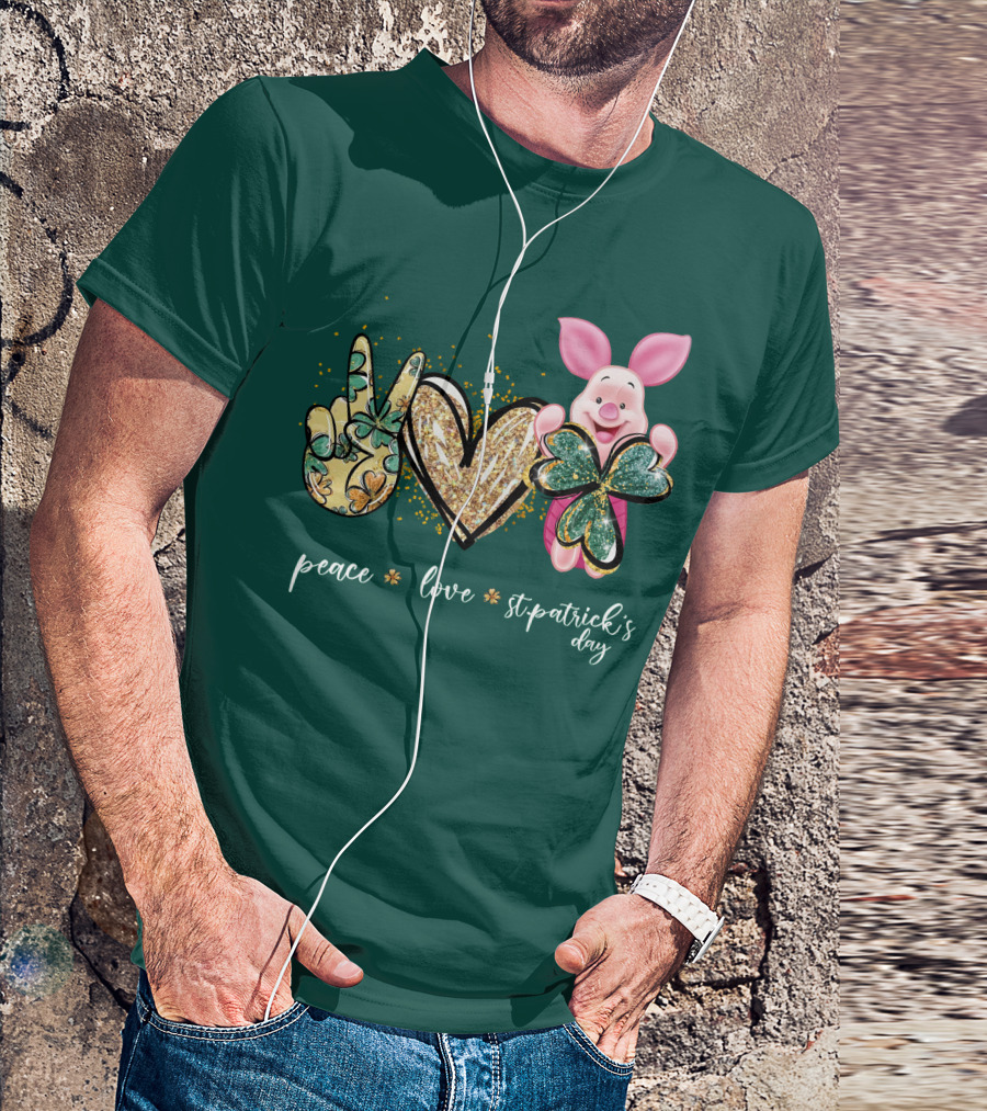 Peace Love St. Patrick's Day Piglet Shamrock T-Shirt