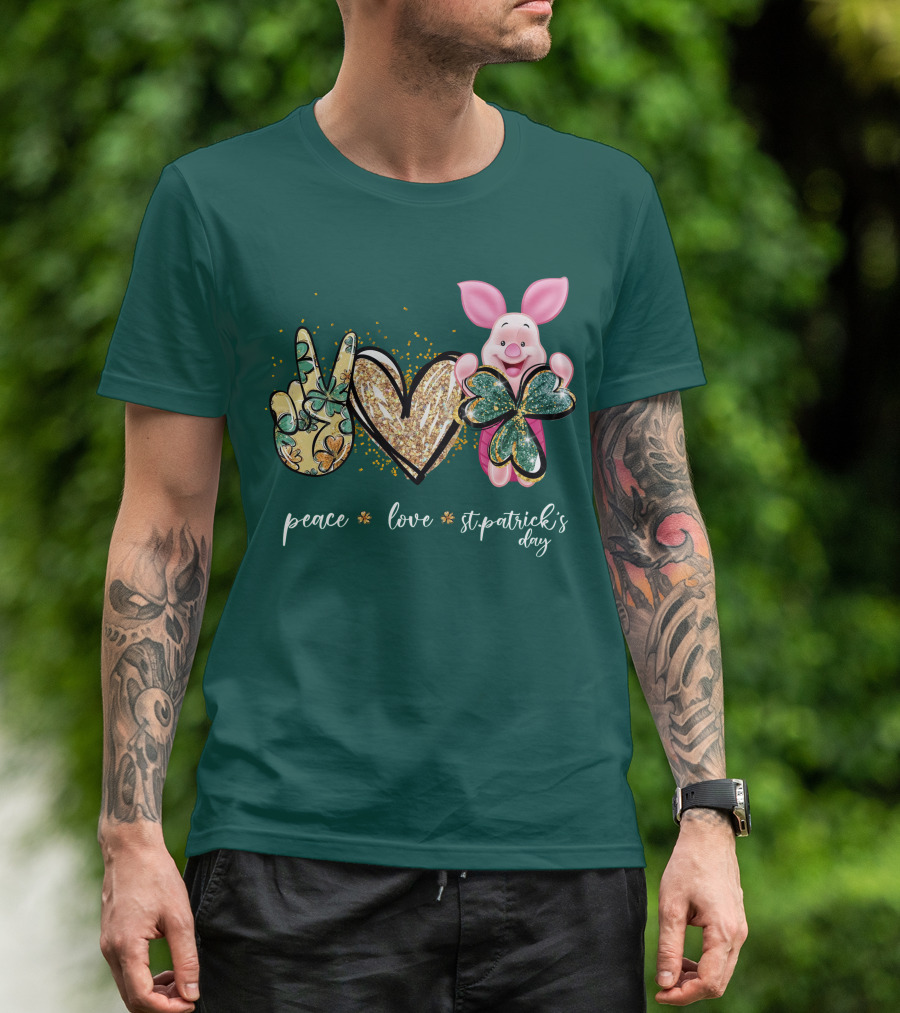 Peace Love St. Patrick's Day Piglet Shamrock T-Shirt