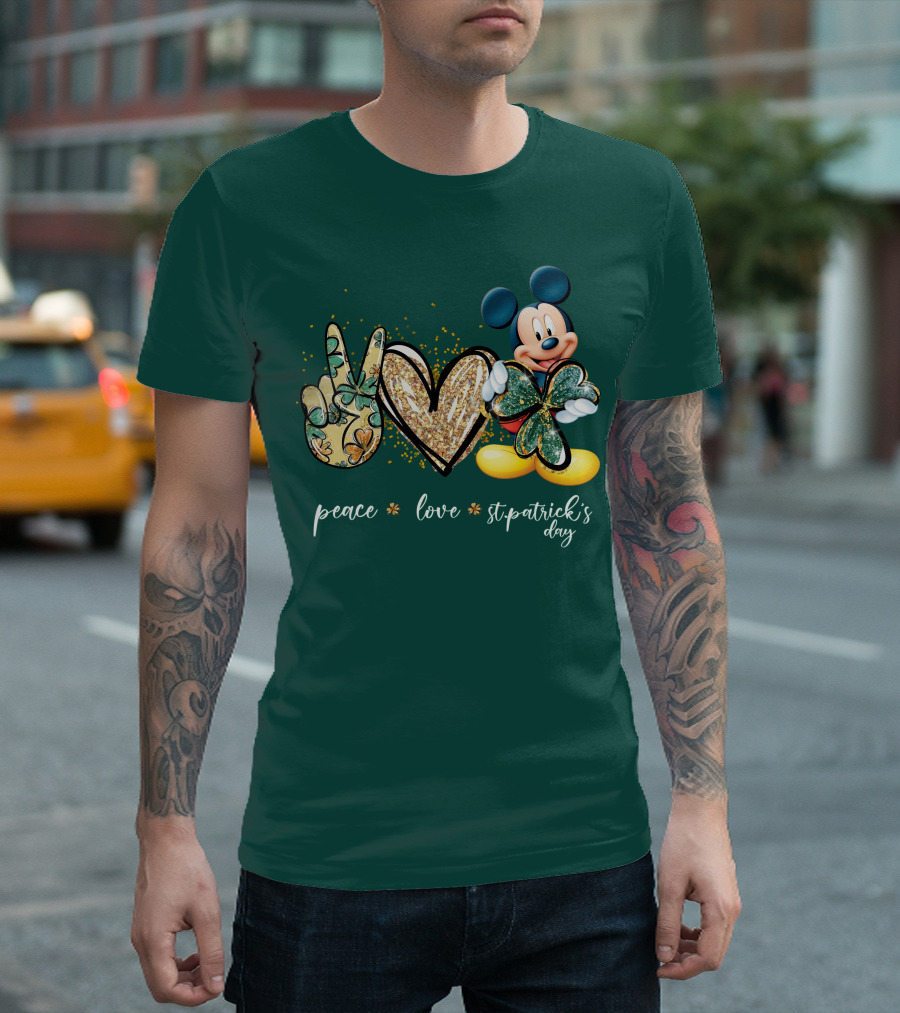 Peace Love St. Patrick's Day Mickey T-Shirt