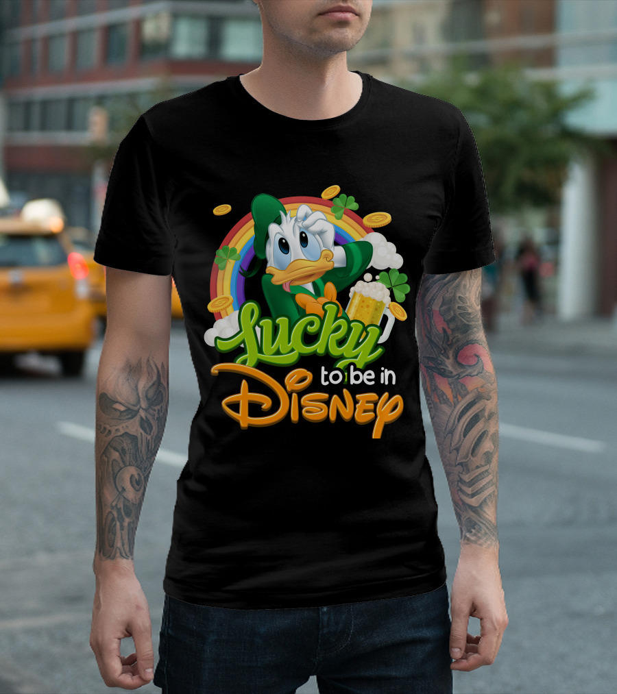 Lucky To Be In Disney Donald Duck Rainbow Beer T-Shirt