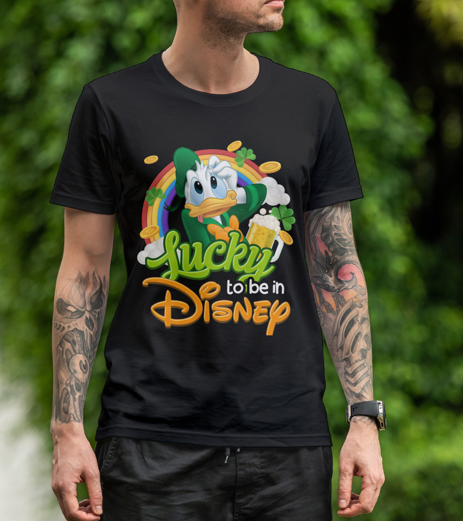 Lucky To Be In Disney Donald Duck Rainbow Beer T-Shirt