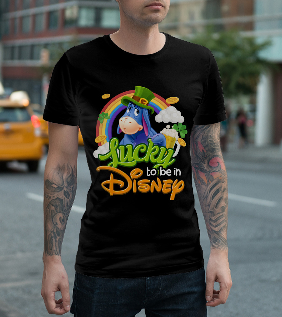 Eeyore Lucky To Be In Disney St. Patrick's Day Rainbow And Coins T-Shirt