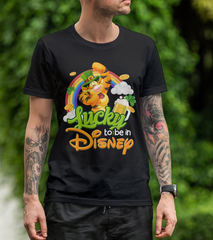 Lucky To Be In Disney Tigger Rainbow Clover St. Patrick's Celebration T-Shirt