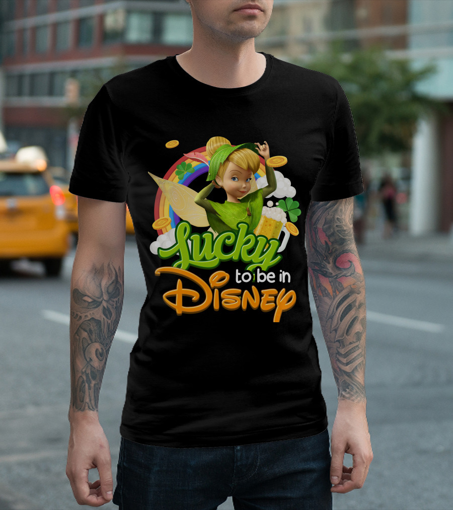 Lucky To Be In Disney Tinkerbell Rainbow Coins Shamrock T-Shirt