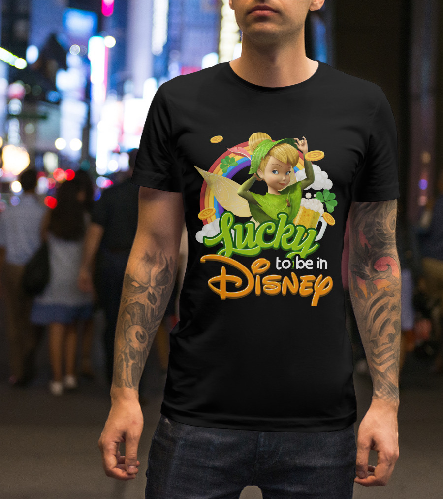 Lucky To Be In Disney Tinkerbell Rainbow Coins Shamrock T-Shirt