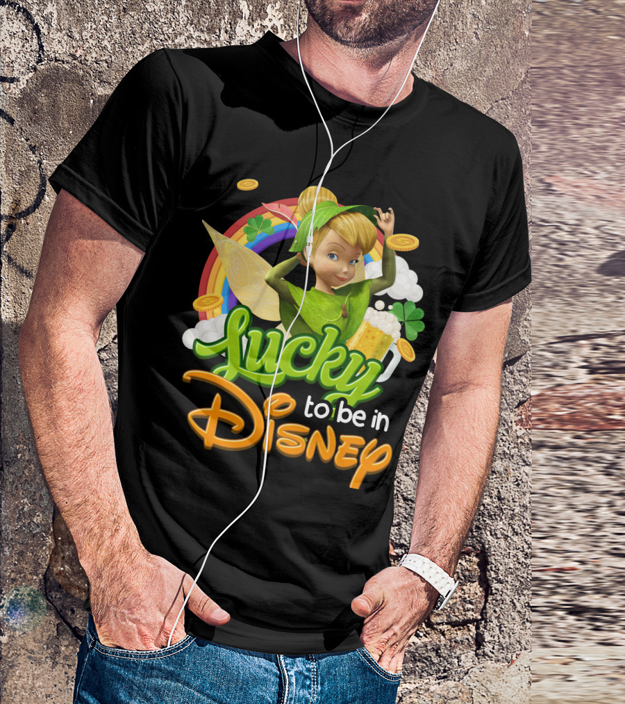 Lucky To Be In Disney Tinkerbell Rainbow Coins Shamrock T-Shirt