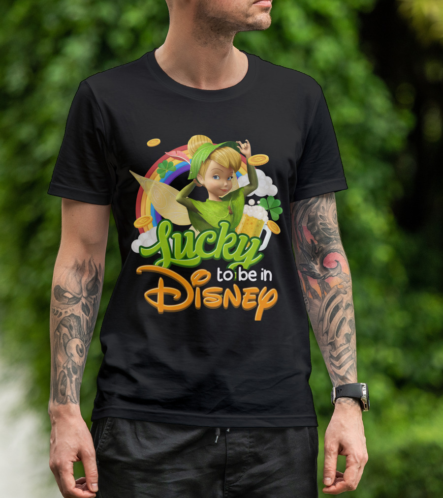 Lucky To Be In Disney Tinkerbell Rainbow Coins Shamrock T-Shirt