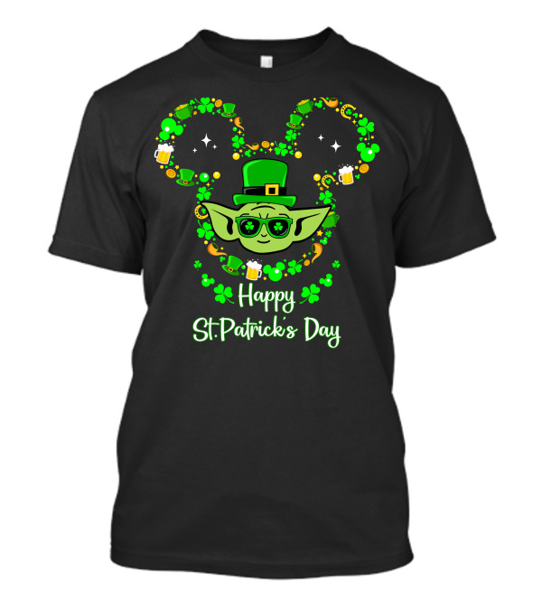 Happy St. Patrick's Day Baby Yoda With Shamrocks And Leprechaun Hat T-Shirt