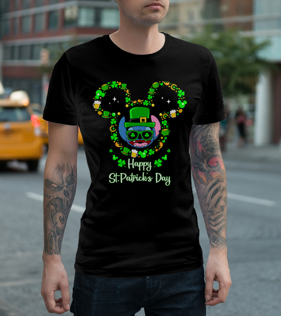 Stitch Happy St. Patrick's Day Mickey Ears Clover Hat Beer T-Shirt