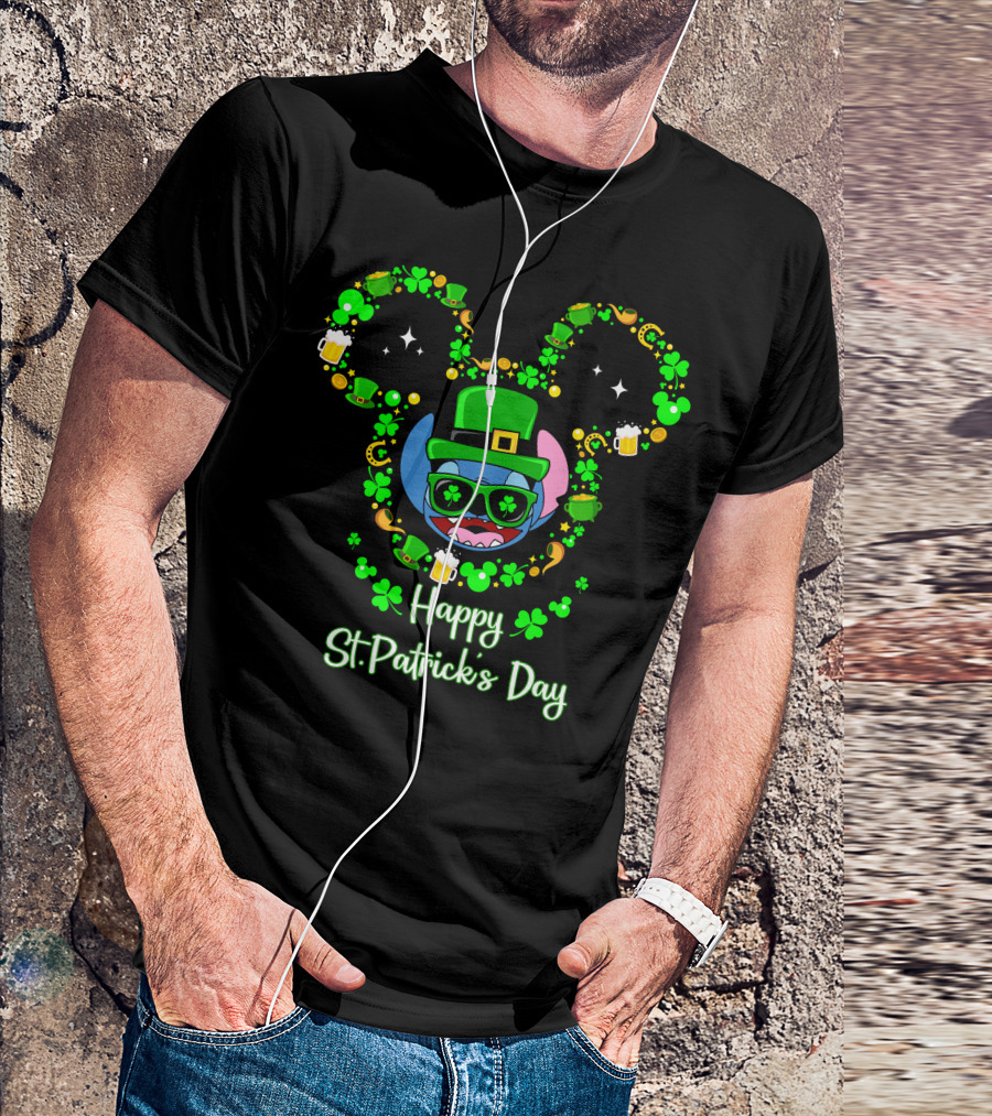 Stitch Happy St. Patrick's Day Mickey Ears Clover Hat Beer T-Shirt