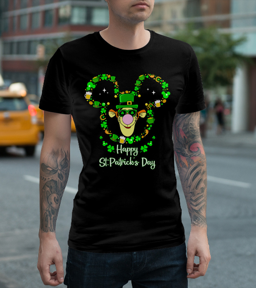Happy St. Patrick's Day Tigger Shamrock Hat Beer Coin Celebration T-Shirt