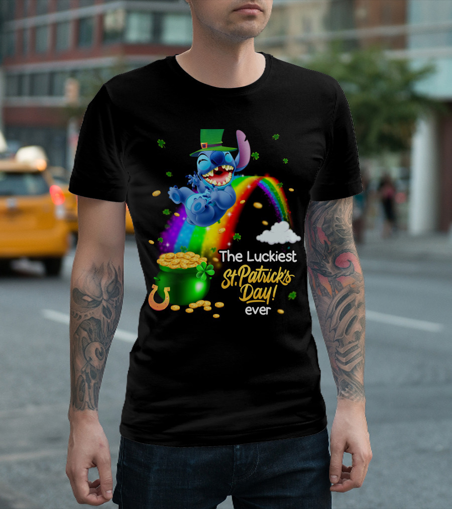 The Luckiest St. Patrick's Day Ever Stitch Rainbow Pot Of Gold T-Shirt