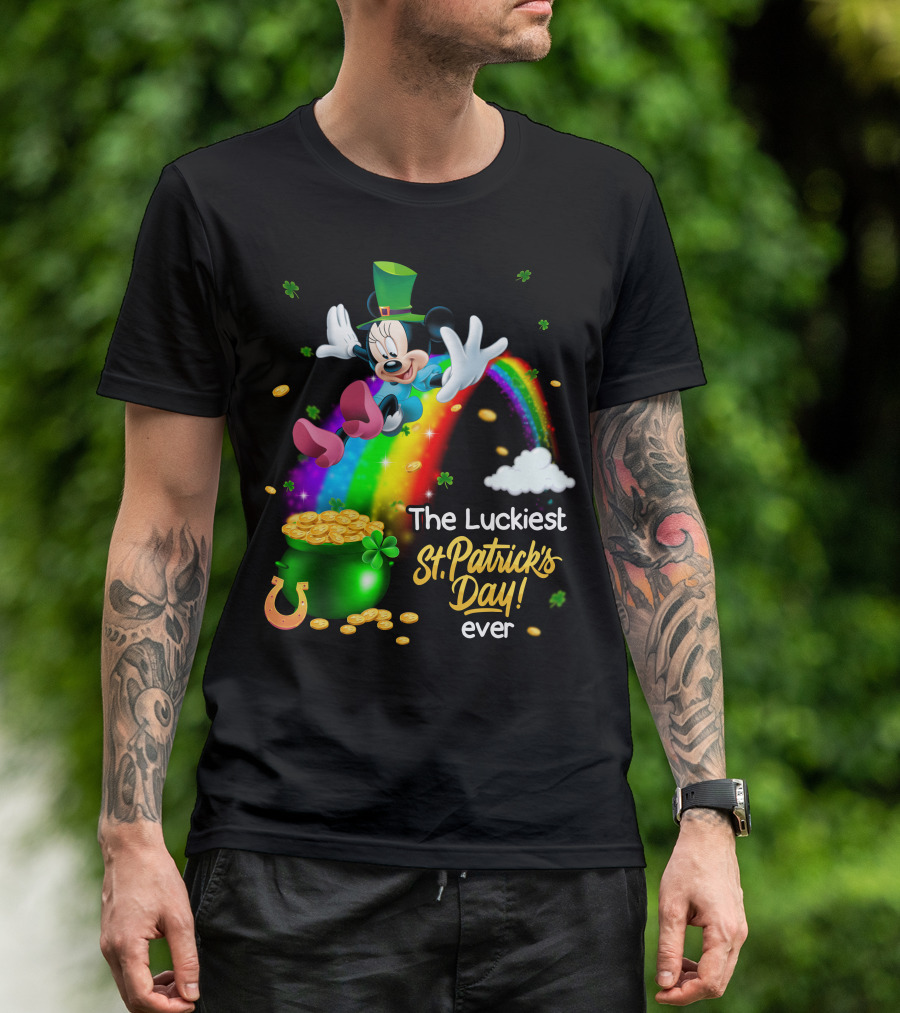 Minnie The Luckiest St. Patrick's Day Ever Rainbow Pot Of Gold T-Shirt