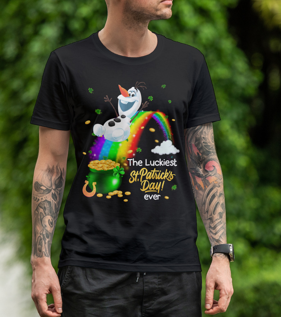 The Luckiest St. Patrick's Day Ever Olaf Rainbow Pot Of Gold T-Shirt