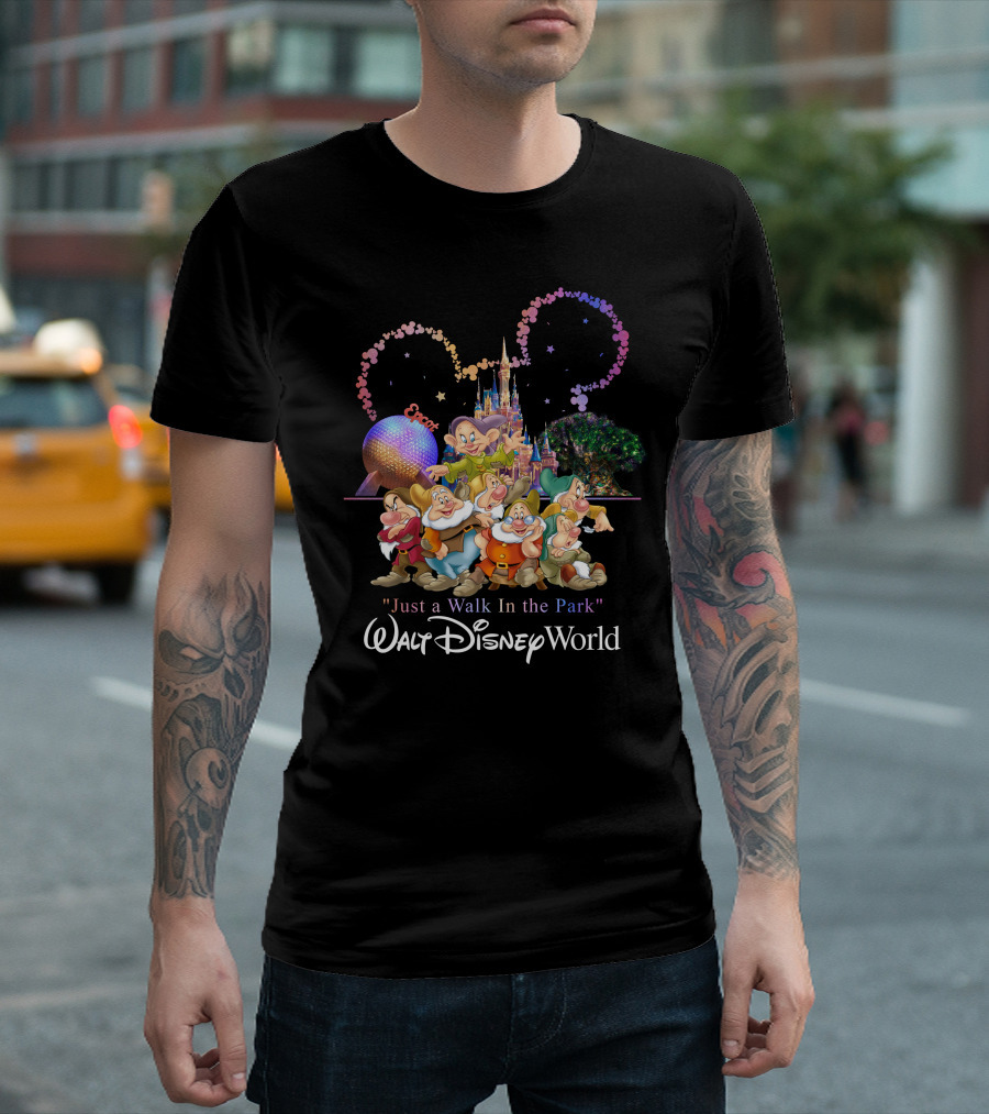 Walt Disney World 7 Dwarfs Epcot Castle Fireworks Just A Walk In The Park T-Shirt