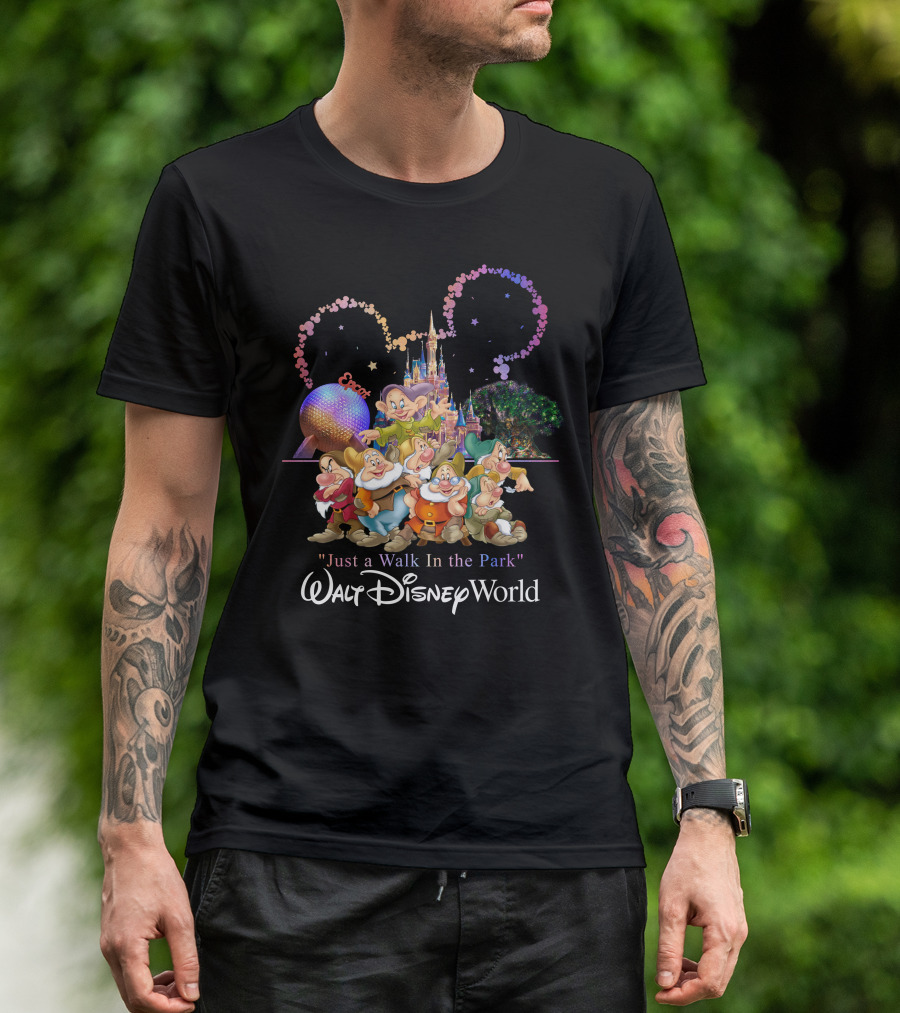 Walt Disney World 7 Dwarfs Epcot Castle Fireworks Just A Walk In The Park T-Shirt