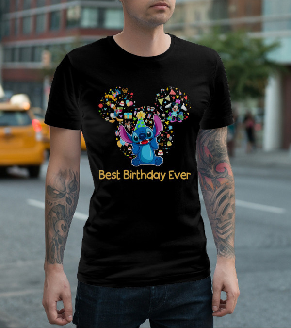 Stitch Best Birthday Ever Disney Celebration With Mickey Minnie Party Hat T-Shirt