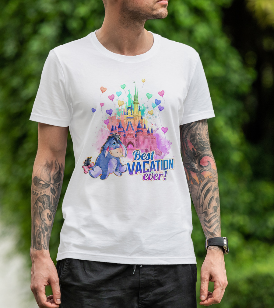 Eeyore Best Vacation Ever Colorful Castle Hearts T-Shirt