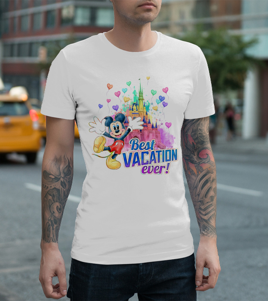 Mickey Best Vacation Ever Colorful Castle Balloons T-Shirt