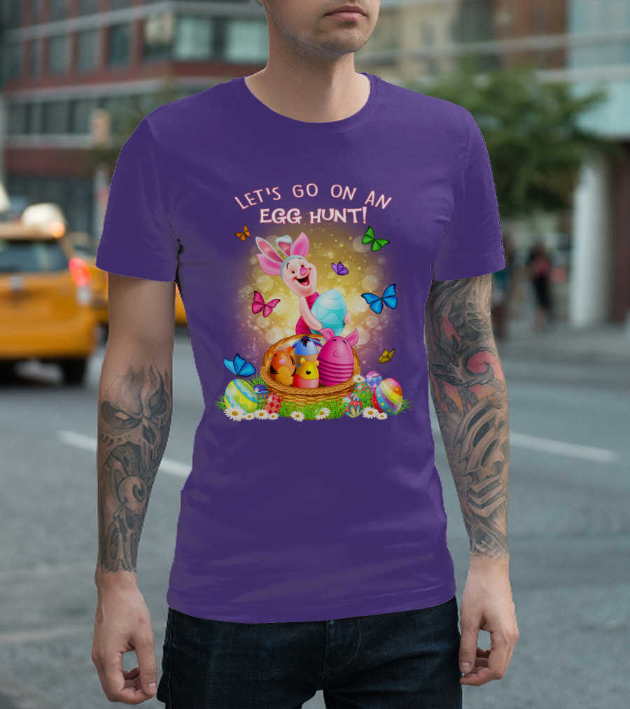 Let's Go On An Egg Hunt Piglet Basket Butterflies Easter T-Shirt