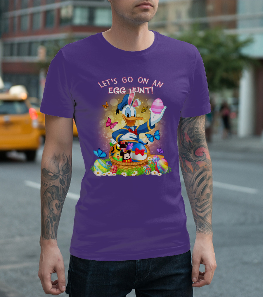 Let's Go On An Egg Hunt Donald Duck Basket Butterflies And Eggs T-Shirt